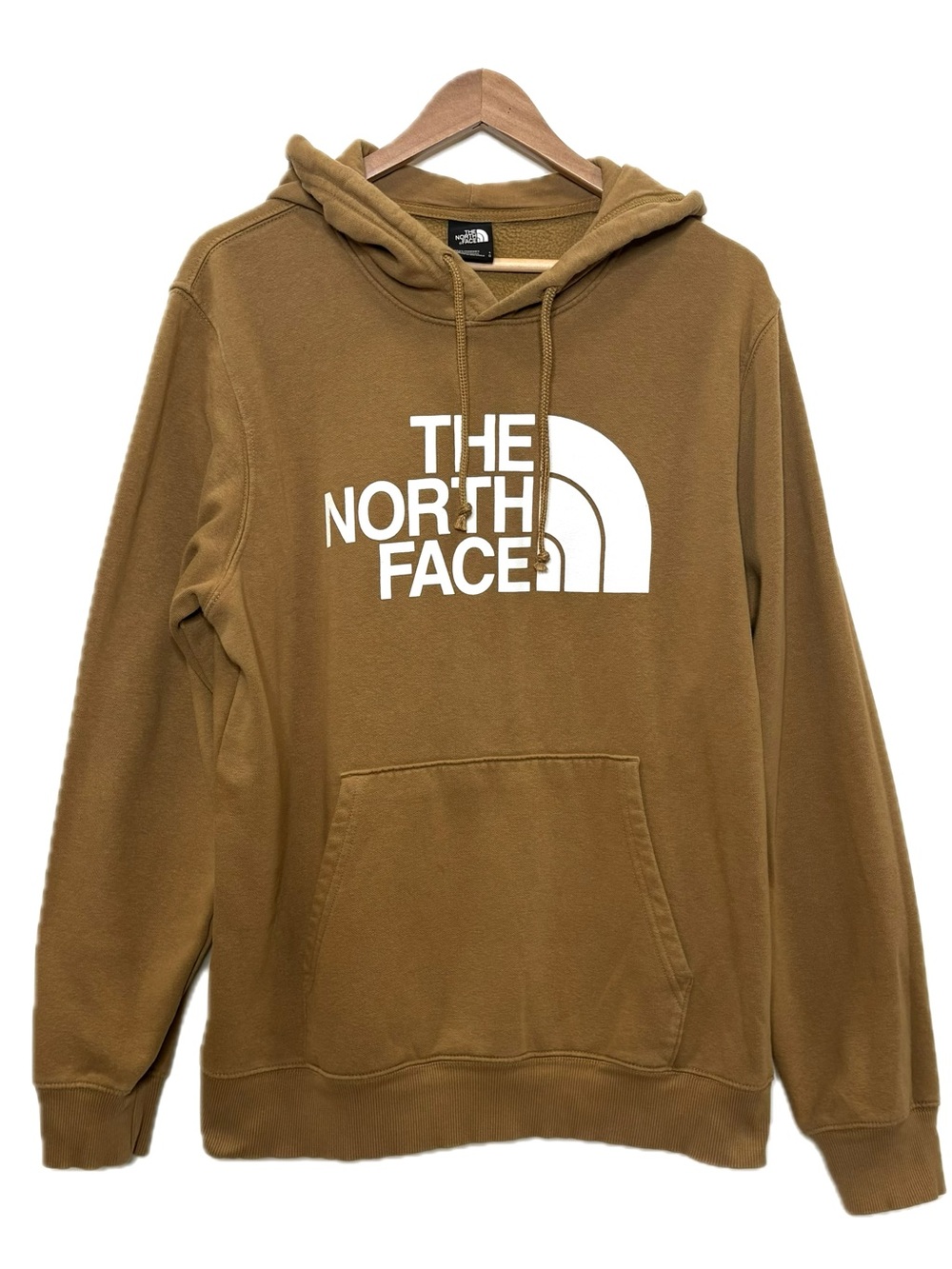 The North Face Pullover Fleece Hoodie Mens Size Large Caramel Brown Graphic Logo